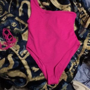 Pink one strap one piece swimsuit